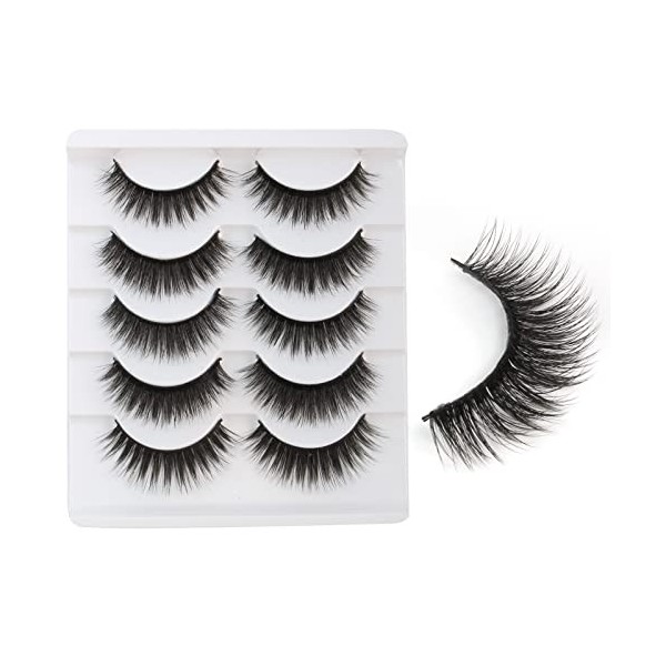 3D Faux Cils Naturel, Yeux de Biche Court Doux Réutilisable False Eyelashes Oeil de Chat 5 Paires 5 Styles Dramatiques Fake L