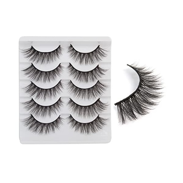3D Faux Cils Naturel, Yeux de Biche Court Doux Réutilisable False Eyelashes Oeil de Chat 5 Paires 5 Styles Dramatiques Fake L