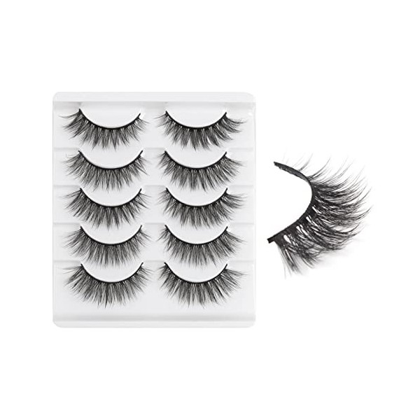 3D Faux Cils Naturel, Yeux de Biche Court Doux Réutilisable False Eyelashes Oeil de Chat 5 Paires 5 Styles Dramatiques Fake L