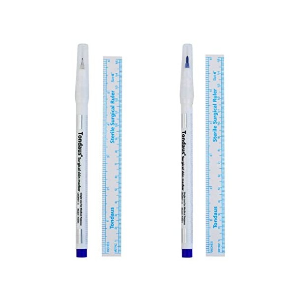 SunaOmni 2 Pièces Marqueurs De Pointe Chirurgicale Stylo Marqueur De Peau Stylo De Tatouage 0.5mm, 1mm Avec Règles En Papie