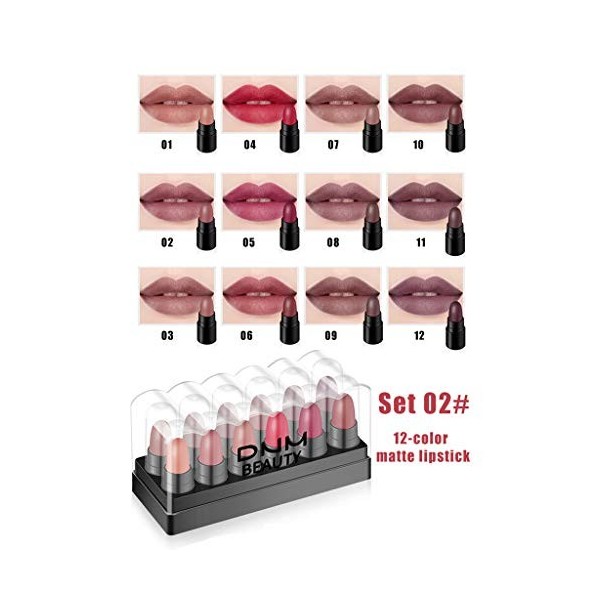 VJGOAL 12 PCS Rouge à Lèvres Mate Et Brillant Set Couvrir Toutes Les Couleurs Lipstick Contient Audacieuses Et Universel Maqu