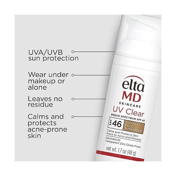 EltaMD UV Clear Facial Sunscreen SPF 46 - Tinted For Unisex 1.7 oz Sunscreen