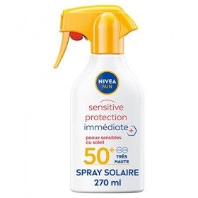 NIVEA SUN Spray solaire Sensitive Protection Immédiate Peaux Sensibles FPS 50+, Protection solaire non grasse et sans parfum,