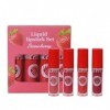 Lot de 4 gloss à lèvres fruités avec revêtement velours et antiadhésif, rouge à lèvres liquide, 3 ml x 4 rouges à lèvres Rose