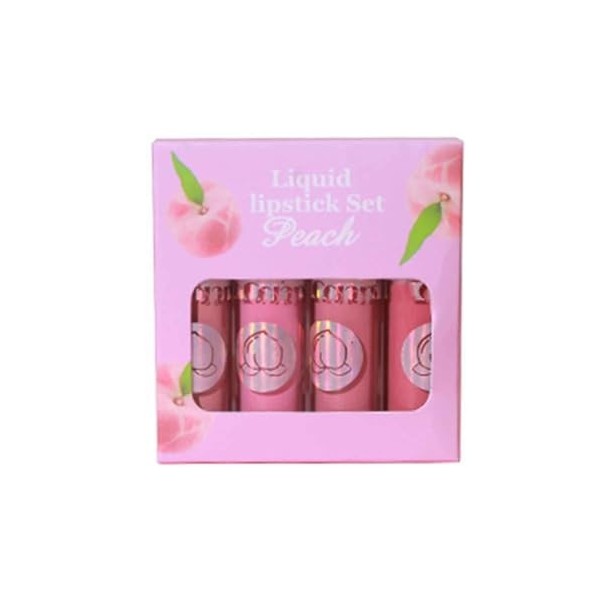 Lot de 4 gloss à lèvres fruités avec revêtement velours et antiadhésif, rouge à lèvres liquide, 3 ml x 4 rouges à lèvres Rose