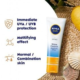 NIVEA UV Face Shine Control SPF50 50 ml , crème solaire pour le visage, crème hydratante avec SPF50 pour un usage quotidien,