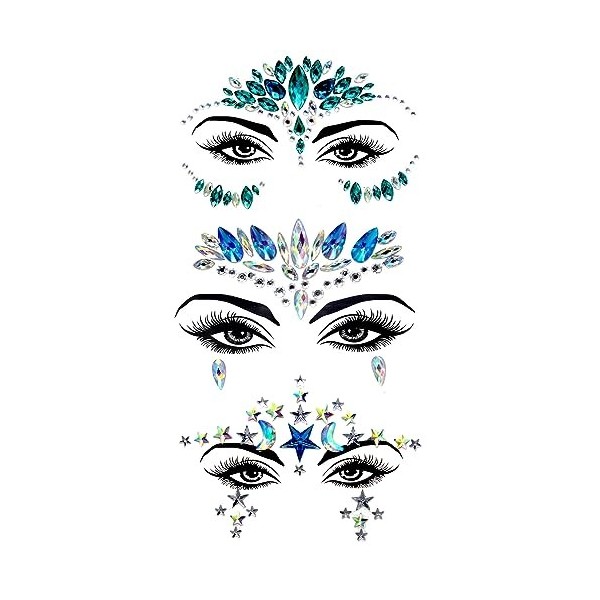 4 PCS Strass Visage, Tatouages ​​Temporaires Paillettes Visage Strass Strass Autocollant Festival Must Haves accessoires pour