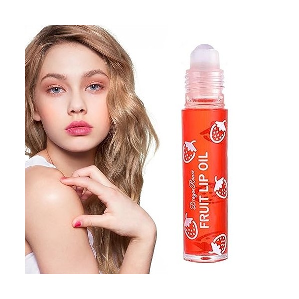 Brillant à lèvres à bille | Lip Glow Oil Aux Saveurs Fruitées - Brillant à lèvres aux fruits transparent, rouge à lèvres liqu