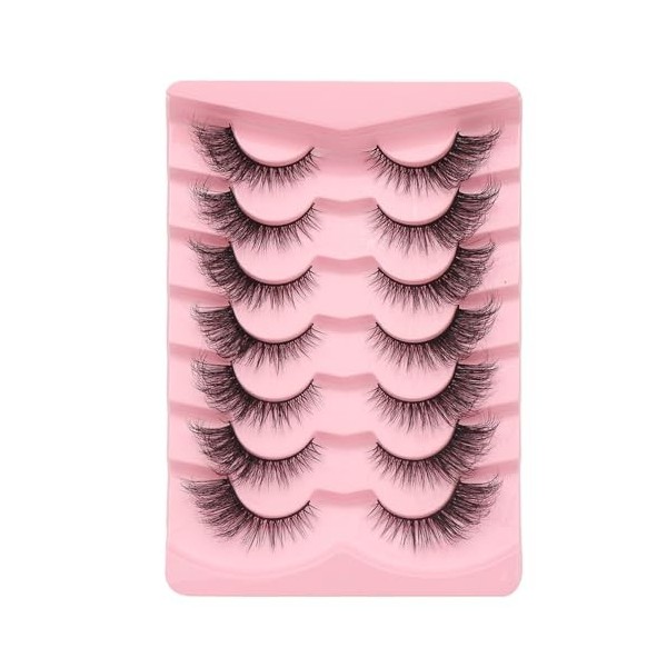 Cils pour les yeux de chat, demi-cils, faux cils 7 paires paires de cils de vison moelleux 3d look naturel des cils vilains