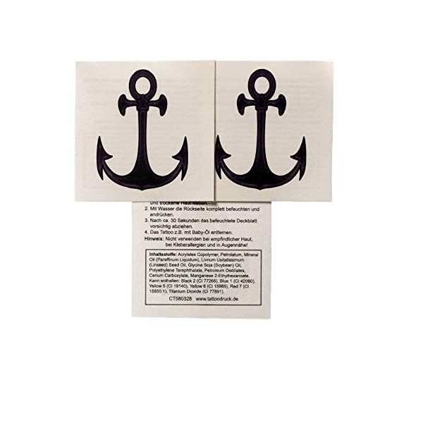 Tattoodrucker 20 x Ancre Tatouage - Marin Ancre - Anchor Autocollants 20 