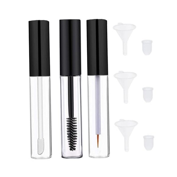 Tube de mascara vide et 3pcs 10 ml de tubes de brillant à lèvres vides tube deye-liner vide transparent avec des inserts en 