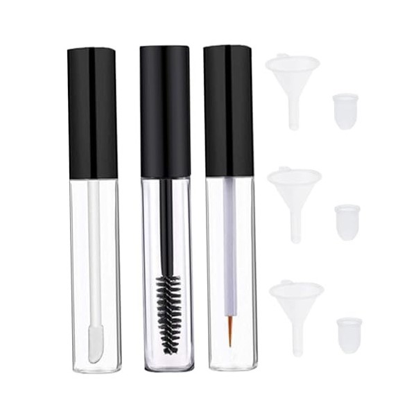 Tube de mascara vide et magique 3pcs 10 ml de tubes à lèvres à lèvres vides tuyaux deye-liner vide transparent avec des inse