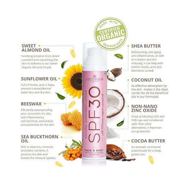 COCOSOLIS | Crème solaire SPF 30, hydratante et protection solaire pour tous les types de peau, aux huiles bio | Protection s