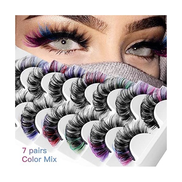 7 Paires Cils Colorés Faux Cils 3D Faux Cils Moelleux Faux Cils Réutilisables Pour Halloween, Photographie, Fête Doccasion, 