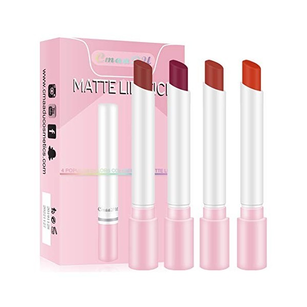Matte Cigarette Lipstick Set, 4Pcs Ensemble de brillant à lèvres pour le rouge à lèvres Velvet, facile à colorer Maquillage R