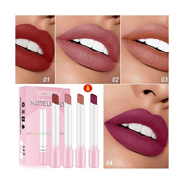 Matte Cigarette Lipstick Set, 4Pcs Ensemble de brillant à lèvres pour le rouge à lèvres Velvet, facile à colorer Maquillage R