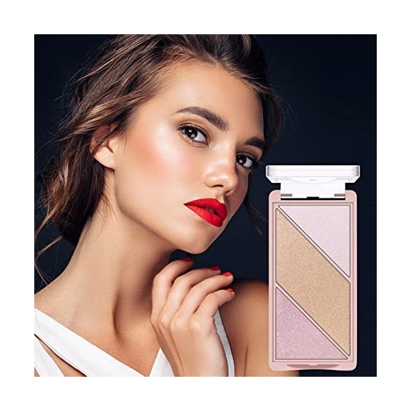 Surligneur blush,Palette de maquillage visage et yeux 3 couleurs | Palette de contouring imperméable Blush & Highlight Cosmét