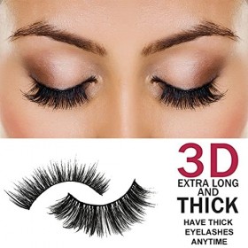 Faux Cils,Faux Cils Naturel,Faux Cils 3D,Faux Cils Avec Colle,4 Paires Faits à la Main épais et Longs Faux Cils épais Réutili