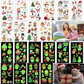 Tatouage temporaire, 10 feuilles autocollant de tatouages ​​temporaires lumineux de Noël, bonhomme de neige Santa Elk Glitter