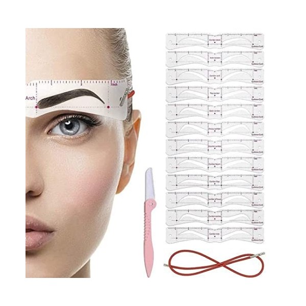 12 paires de pochoirs à sourcils + Shaper + support pour un coiffage parfait des sourcils sans connaissances préalables.