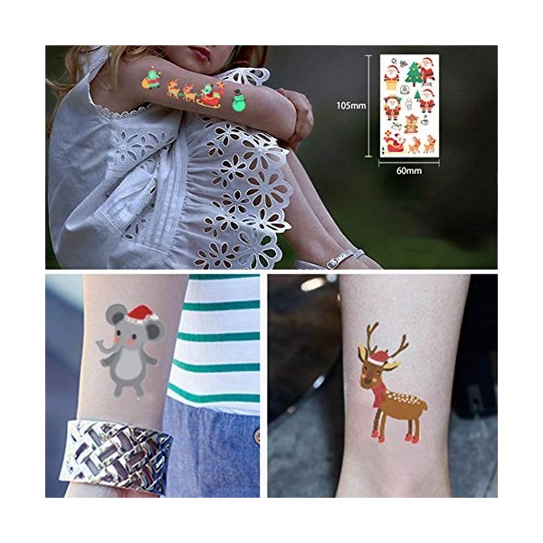 Nuluxi Lumineux Tatouages Temporaires pour Enfants Tatouages Ephémères De Noël Étanche Autocollants de tatouages sur le thème