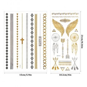 Pinsheng Flash Tattoos 12 Feuilles Tattoo Temporaire Doré Métalliques Étanche Tatouages Autocollants de Tatouage En Métal Tat