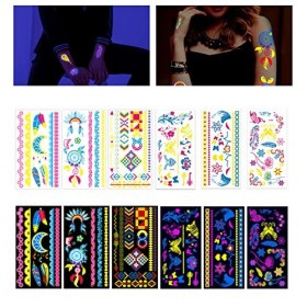 Tatouage Temporaire, Néon UV Autocollant de Tatouage, Autocollants fluorescents, Faux Tatouage Fluorescen Autocollant pour ad