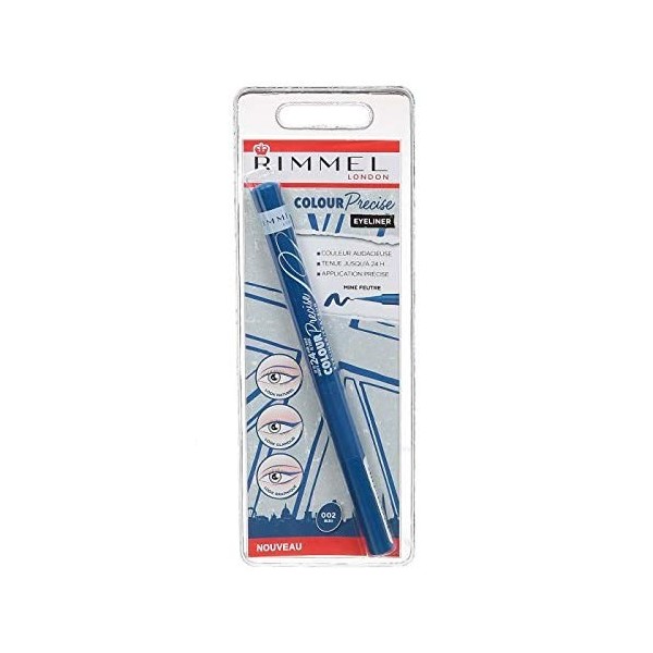 RIMMEL London Colour Precise Eyeliner n° 002 Bleu, tenue jusquà 24h, mine feutre, 1 ml.