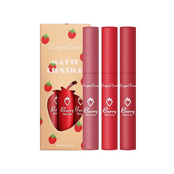 Set Fraise Set Lipgloss Gobelet Antiadhésif Pas Facile à Se Détériorer Imperméable à lEau Lipstick Boîte Change Le Teint, Fa