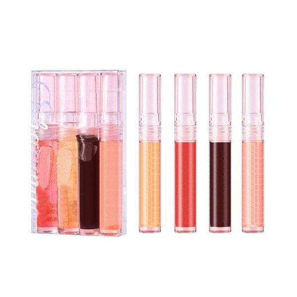 Water Light Lot de 4 gloss à lèvres translucides - Coffret cadeau - Gloss à lèvres longue durée - Brillant à lèvres hydratant