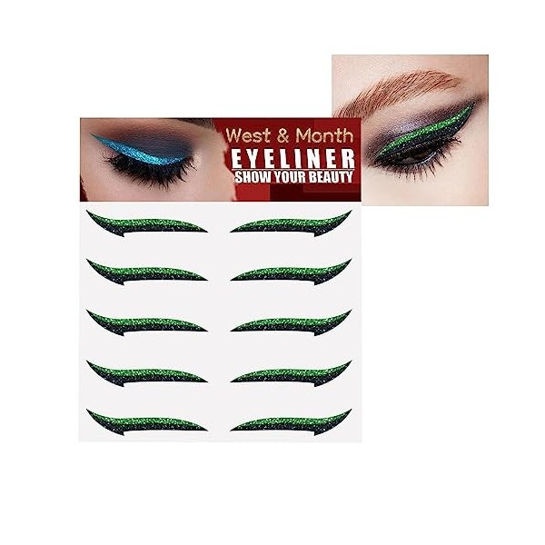 Autocollants pour les yeux scintillants, Pochoir Eyeliner Auto-Adhésif Instantané Sparkle 5 Paires, Eyeliner autocollant avec