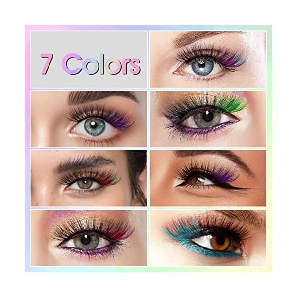 cobee Faux Cils Colorés, 7 Paires Arc en Ciel Fluffy Eye Lashes Wispy Mink Lashes Faux Cils Aspect Naturel Cat Eye Lashes pou