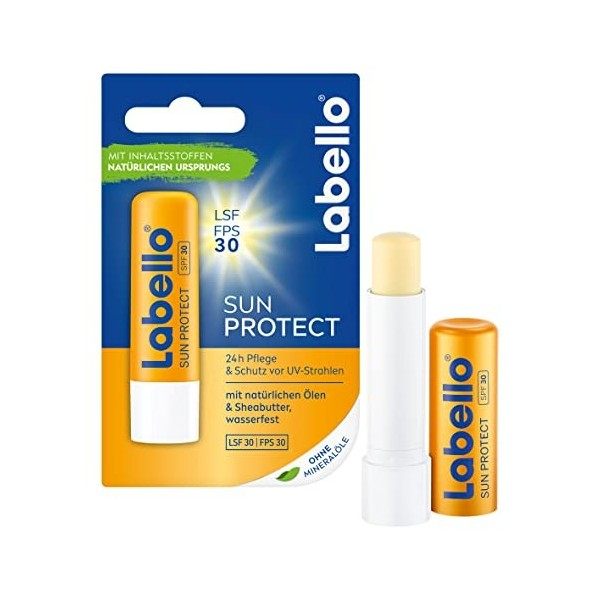 Labello Stick de soin des lèvres waterproof avec protection solaire SPF 30 , sans huiles minérales - 4 x 4,8 g