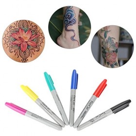 6 Pièces Stylo Marqueur De Peau, Tatouage Piercing Marqueur De Peau Stylo De Positionnement Maquillage Permanent Art Corporel