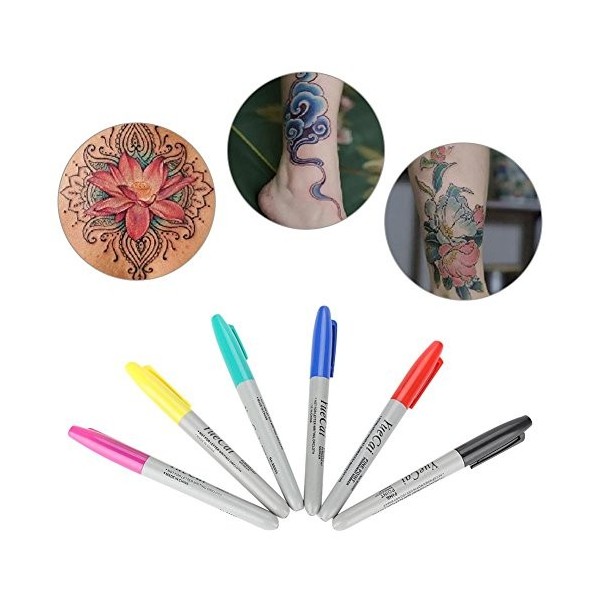 6 Pièces Stylo Marqueur De Peau, Tatouage Piercing Marqueur De Peau Stylo De Positionnement Maquillage Permanent Art Corporel