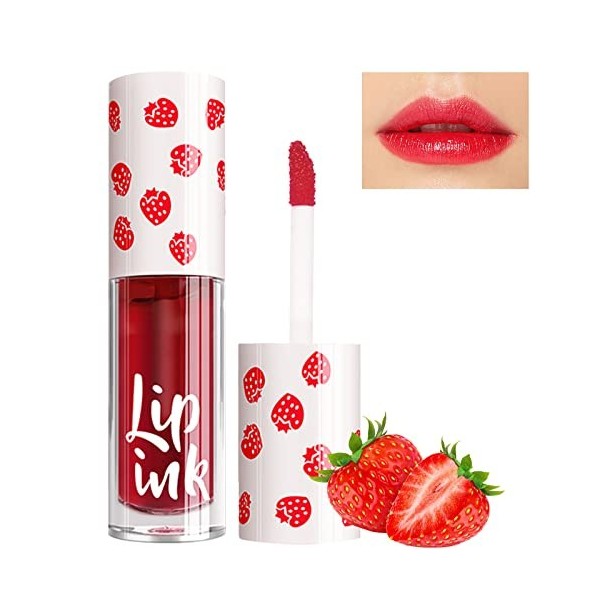 Rouge à lèvres liquide Mini kit brillant à lèvres non collant Cup Fruity Scent hydratant Soin naturel Waterproof 01 Fraise