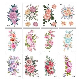 XPEX 12 pièces Tatouage ephemere Tatouages Adulte Fleurs dencre, Faux taouages Tatouages temporaires Adhésifs temporaires Ta