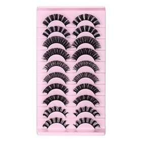 10 Paires 3D Faux Cils, Faux Cils Duveteux, Cils Russes Moelleux, Extensions de Cils 3D Moelleux Naturels D Curl Réutilisable