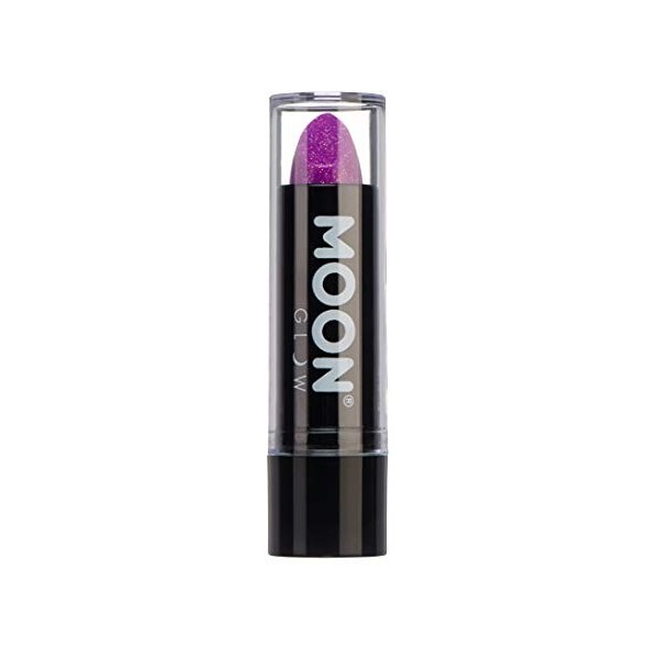 Moon Glow Neon UV Glitter Rouge à lèvres – Rouge à lèvres coloré fluo brillant – Brille sous les rayons UV, Violet, 1 pièce 