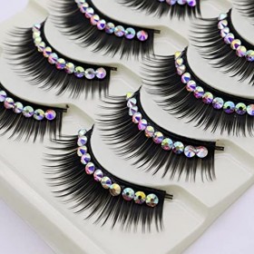 Faux Cils Strass Brillant Moelleux Faits À La Main Faux Cils, 5 Paires De Faux Cils Performance De Danse Latine Lumière Large