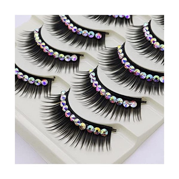 Faux Cils Strass Brillant Moelleux Faits À La Main Faux Cils, 5 Paires De Faux Cils Performance De Danse Latine Lumière Large