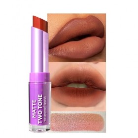 Rouges à lèvres velours mat,Stick à lèvres mat bicolore nu pour femme - Tasse antiadhésive, tache de rouge à lèvres, ne se dé