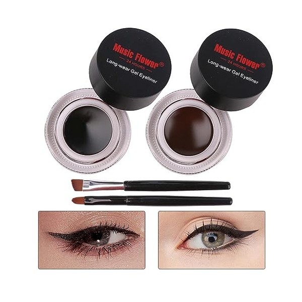 Ensemble Deye-liner En Gel | Ensemble Deye-liner En Gel Noir Et Marron 2 En 1, Résistant À Leau Et Aux Taches, Fonctionne 