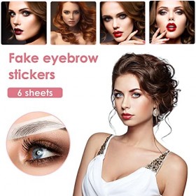 Sibba Lot de 6 feuilles de tatouages 4D pour sourcils - Marron - Imperméable - Pour sourcils - Pour femme et fille