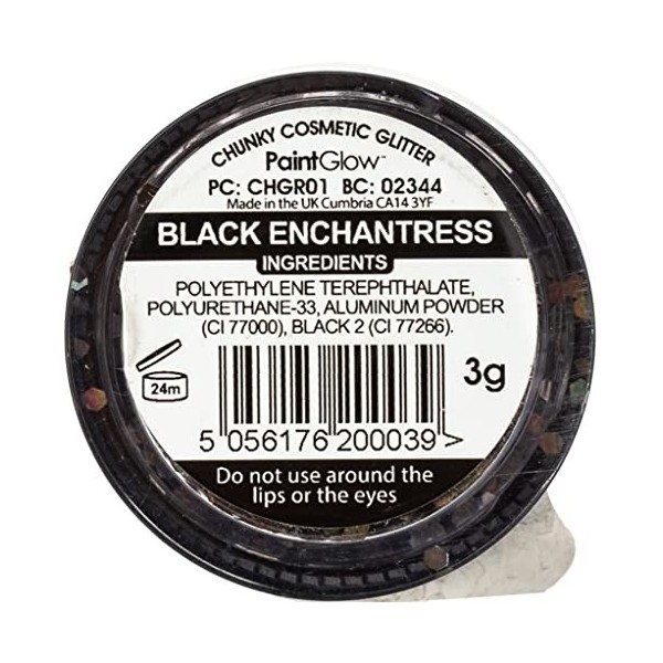 PaintGlow Grosses paillettes cosmétiques pour cheveux, visage et corps Noir entchantresse 3 g