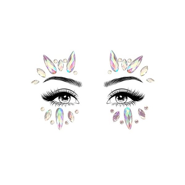  STYLE 06 - Glamza Face Crystal Sticker 6 Gems Set Women Mermaid Rave Festival Glitter Rhinestone Temporary Tattoo Face Jewe