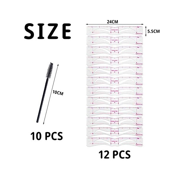 12 pièces de sourcils en forme de cartes, avec 10 pièces de sourcils noirs brosses, novice auxiliaire sourcil outils de dessi