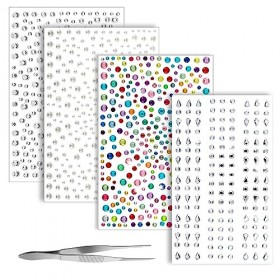 TIESOME 1450+ Pierres Précieuses pour le Visage avec Pince à Épiler, 4 Feuilles Autocollantes de Bijoux pour le Visage Strass