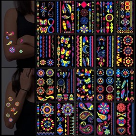20 Feuilles Tatouage Temporaire Fluorescent Glow in the Dark Tatouage Visage Faux Tatouage Imperméable Autocollants de Tatoua