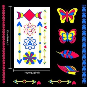20 Feuilles Tatouage Temporaire Fluorescent Glow in the Dark Tatouage Visage Faux Tatouage Imperméable Autocollants de Tatoua